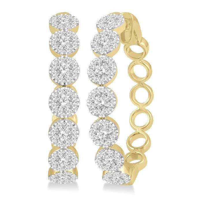 2 Ctw Shine Bright Round Cut Diamond Hoop Earrings in 14K Yellow and White Gold