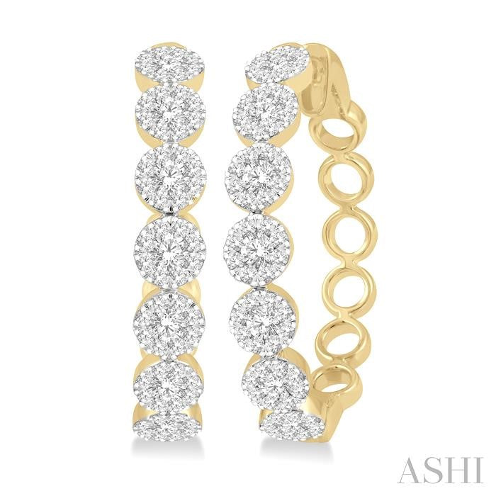 1 1/2 Ctw Round Cut Shine Bright Diamond Hoop Earrings in 14K Yellow and White Gold