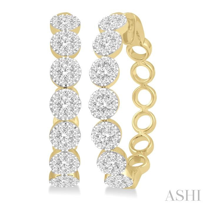 2 Ctw Shine Bright Round Cut Diamond Hoop Earrings in 14K Yellow and White Gold
