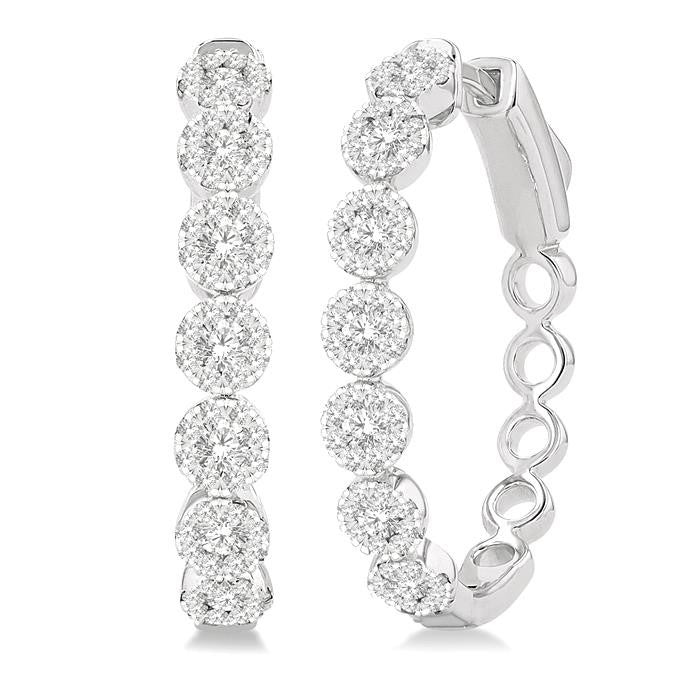 1 Ctw Round Cut Shine Bright Diamond Hoop Earrings in 14K White Gold