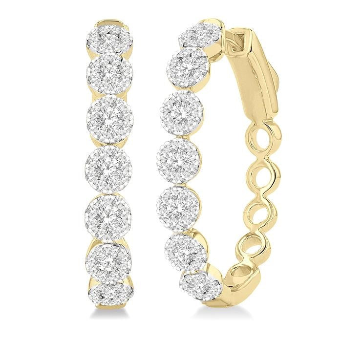 1 Ctw Round Cut Shine Bright Diamond Hoop Earrings in 14K Yellow and White Gold