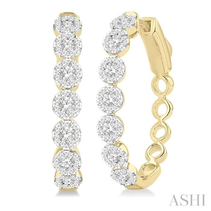 1 Ctw Round Cut Shine Bright Diamond Hoop Earrings in 14K Yellow and White Gold