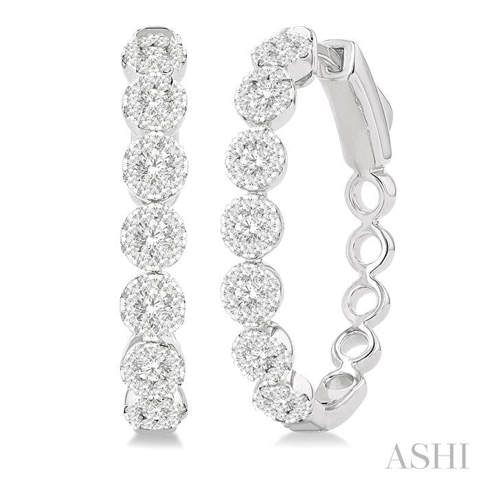 1 Ctw Round Cut Shine Bright Diamond Hoop Earrings in 14K White Gold