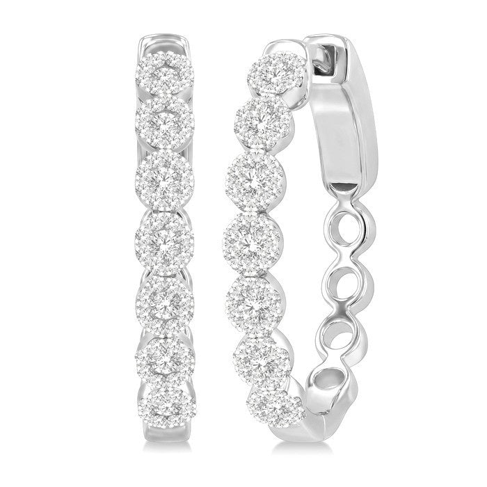1/2 Ctw Round Cut Shine Bright Diamond Hoop Earrings in 14K White Gold