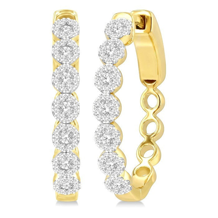 1/2 Ctw Round Cut Shine Bright Diamond Hoop Earrings in 14K Yellow and White Gold