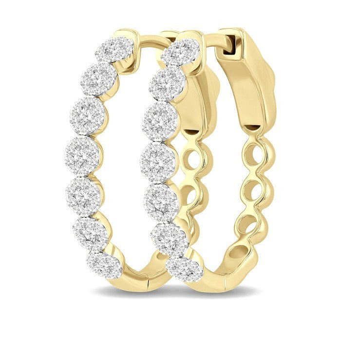 1/2 Ctw Round Cut Shine Bright Diamond Hoop Earrings in 14K Yellow and White Gold