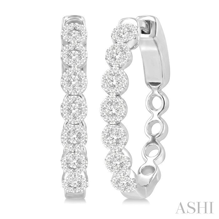 1/2 Ctw Round Cut Lovebright Diamond Hoop Earrings in 14K White Gold
