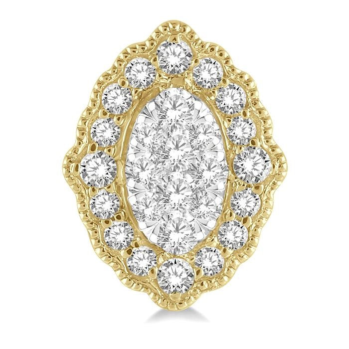 1/4 Ctw Lattice Edge Oval Shape Shine Bright Round Cut Diamond Earrings in 14K Yellow and White Gold
