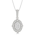 1/4 Ctw Lattice Edge Oval Shape Shine Bright Round Cut Diamond Pendant With Chain in 14K White Gold