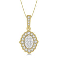 1/4 Ctw Lattice Edge Oval Shape Shine Bright Round Cut Diamond Pendant With Chain in 14K Yellow and White Gold