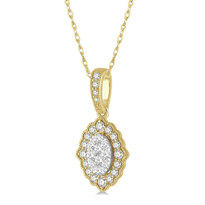 Oval Shape Halo Shine Bright Diamond Pendant