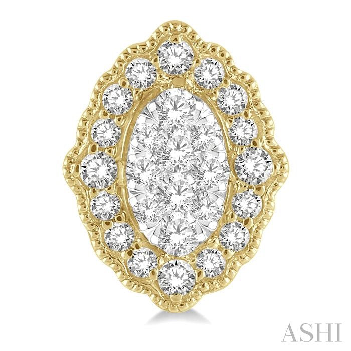 1/4 Ctw Lattice Edge Oval Shape Shine Bright Round Cut Diamond Earrings in 14K Yellow and White Gold