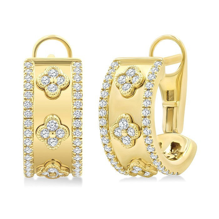 1/2 Ctw Round Cut Diamond Clover Fashion Hoop Earrings in 14K Yellow Gold