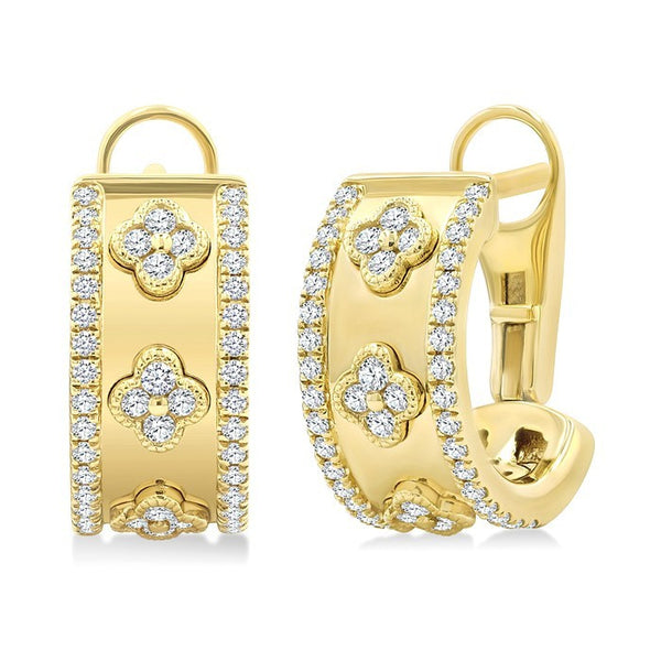 1/2 Ctw Round Cut Diamond Clover Fashion Hoop Earrings in 14K Yellow Gold
