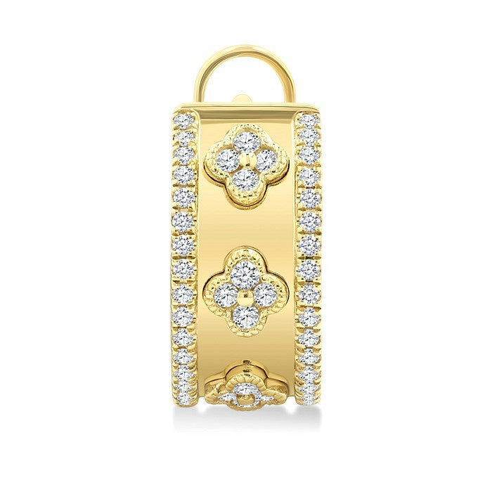 1/2 Ctw Round Cut Diamond Clover Fashion Hoop Earrings in 14K Yellow Gold