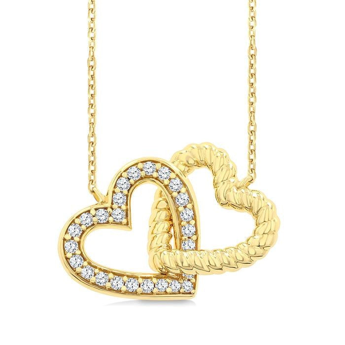 1/6 Ctw Round Cut Diamond Interlocked Heart Fashion Petite Pendant With Chain in 10K Yellow Gold