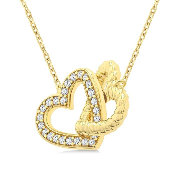 1/6 Ctw Round Cut Diamond Interlocked Heart Fashion Petite Pendant With Chain in 10K Yellow Gold