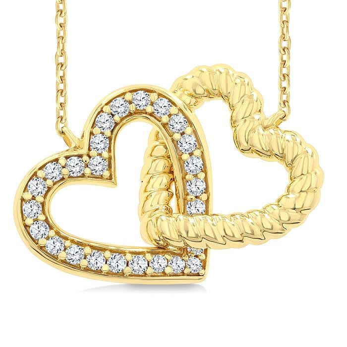 1/6 Ctw Round Cut Diamond Interlocked Heart Fashion Petite Pendant With Chain in 10K Yellow Gold