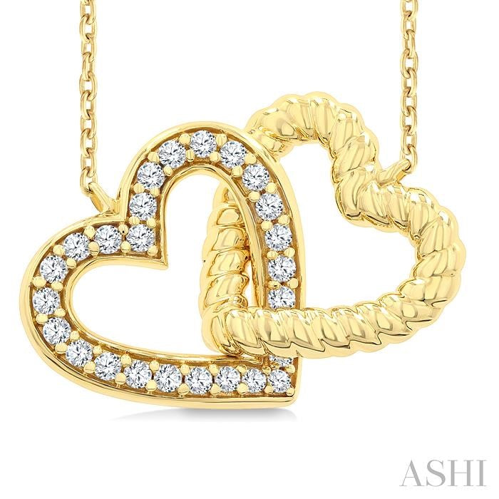 1/6 Ctw Round Cut Diamond Interlocked Heart Fashion Petite Pendant With Chain in 10K Yellow Gold
