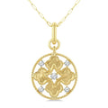 1/5 Ctw Floral Motif Open Window Circular Medallion Round Cut Diamond Fashion Pendant With Chain in 10K Yellow Gold