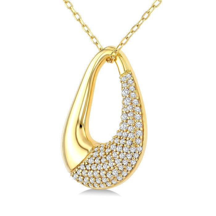 1/3 Ctw Round Cut Diamond Aeris Gold Open Window Teardrop Fashion Pendant With Chain in 14K Yellow Gold