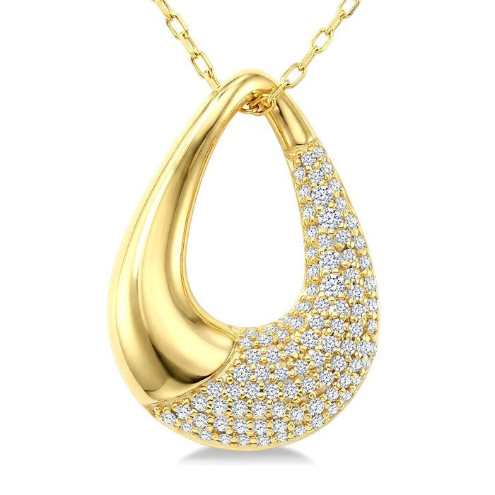 1/3 Ctw Round Cut Diamond Aeris Gold Open Window Teardrop Fashion Pendant With Chain in 14K Yellow Gold