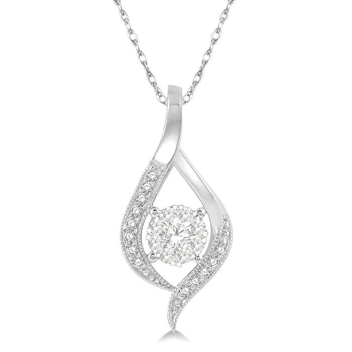 1/5 Ctw Curved Shine Bright Round Cut Diamond Pendant in 14K White Gold with chain