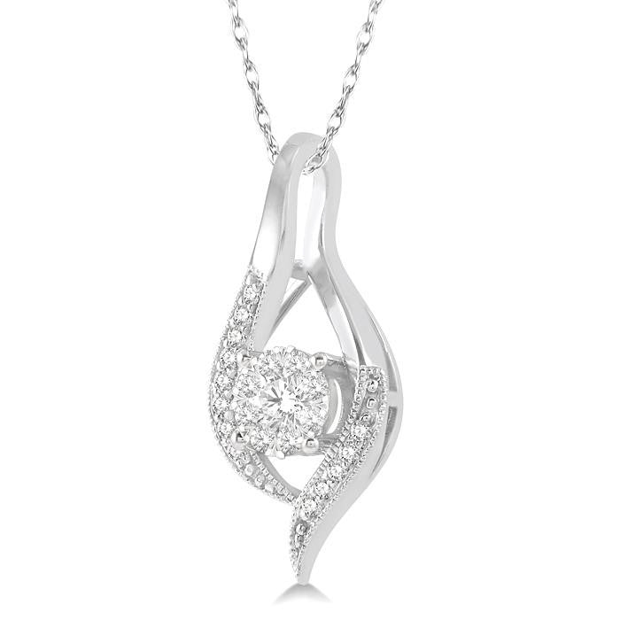 1/5 Ctw Curved Shine Bright Round Cut Diamond Pendant in 14K White Gold with chain