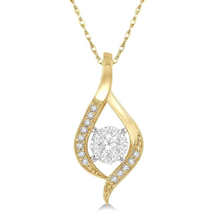 1/5 Ctw Curved Shine Bright Round Cut Diamond Pendant in 14K Yellow and White Gold with chain