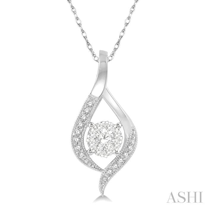 1/5 Ctw Curved Shine Bright Round Cut Diamond Pendant in 14K White Gold with chain
