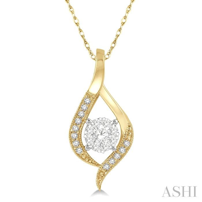 1/5 Ctw Curved Shine Bright Round Cut Diamond Pendant in 14K Yellow and White Gold with chain
