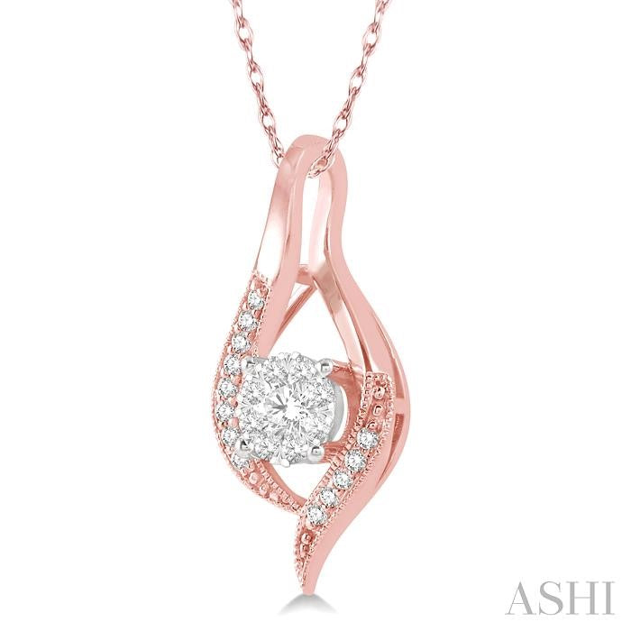 1/5 Ctw Curved Shine Bright Round Cut Diamond Pendant in 14K Rose and White Gold with chain