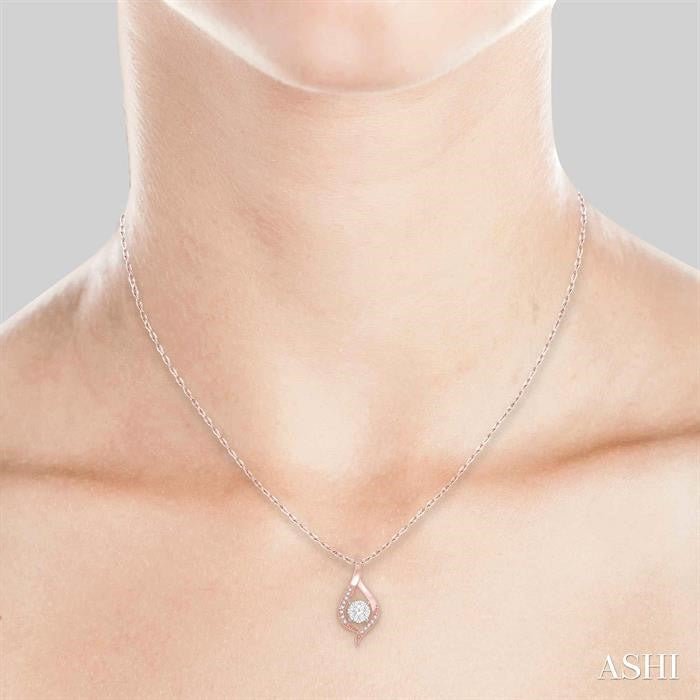1/5 Ctw Curved Shine Bright Round Cut Diamond Pendant in 14K Rose and White Gold with chain