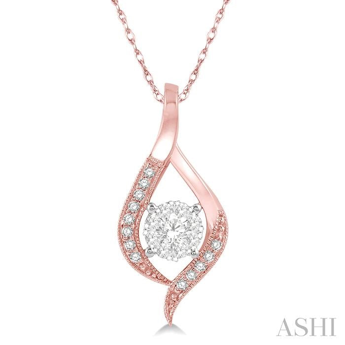 1/5 Ctw Curved Shine Bright Round Cut Diamond Pendant in 14K Rose and White Gold with chain