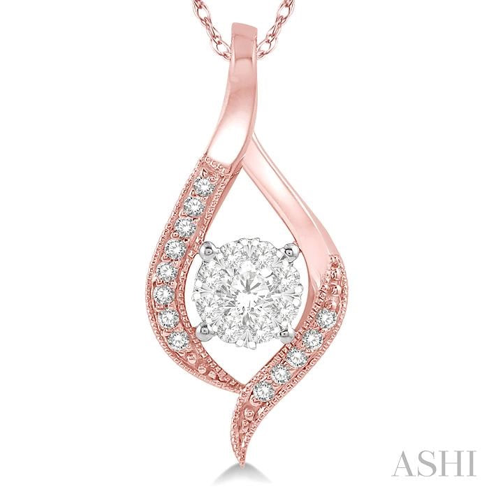 1/5 Ctw Curved Shine Bright Round Cut Diamond Pendant in 14K Rose and White Gold with chain