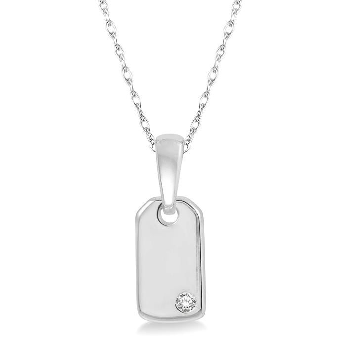 1/50 Ctw Round Cut Diamond Tag Pendant With Chain in 10K White Gold