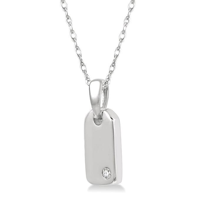 1/50 Ctw Round Cut Diamond Tag Pendant With Chain in 10K White Gold