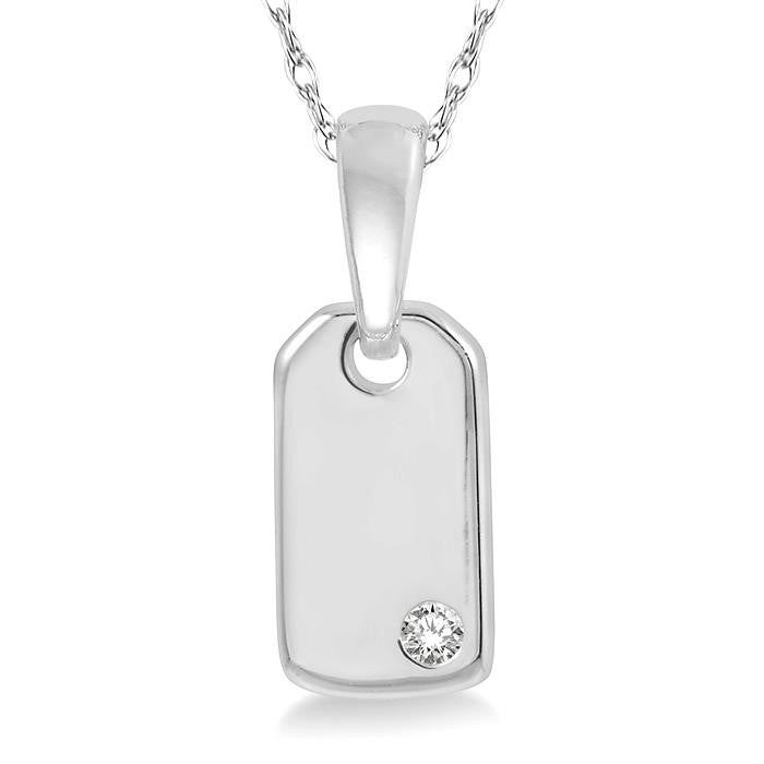 1/50 Ctw Round Cut Diamond Tag Pendant With Chain in 10K White Gold