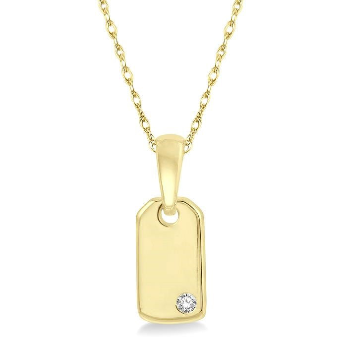 1/50 Ctw Round Cut Diamond Tag Pendant With Chain in 10K Yellow Gold