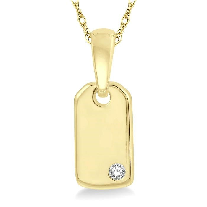 1/50 Ctw Round Cut Diamond Tag Pendant With Chain in 10K Yellow Gold