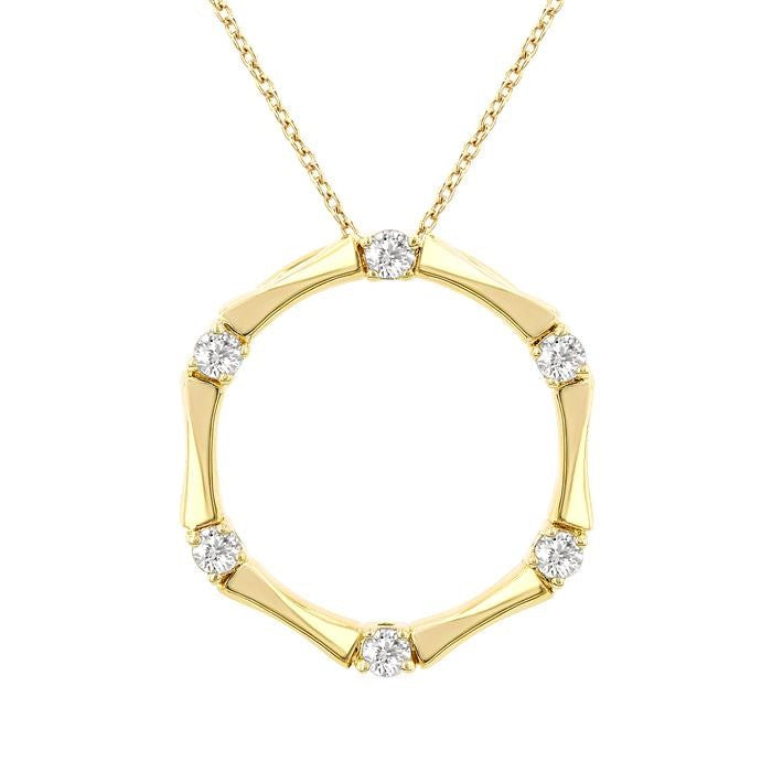 1/10 Ctw Petite Bamboo Shoot Inspired Round Cut Diamond Fashion Pendant With Chain in 10K Yellow Gold