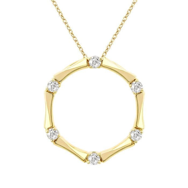 1/10 Ctw Petite Bamboo Shoot Inspired Round Cut Diamond Fashion Pendant With Chain in 10K Yellow Gold