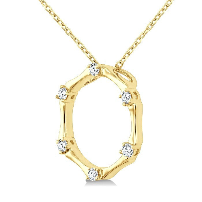 1/10 Ctw Petite Bamboo Shoot Inspired Round Cut Diamond Fashion Pendant With Chain in 10K Yellow Gold