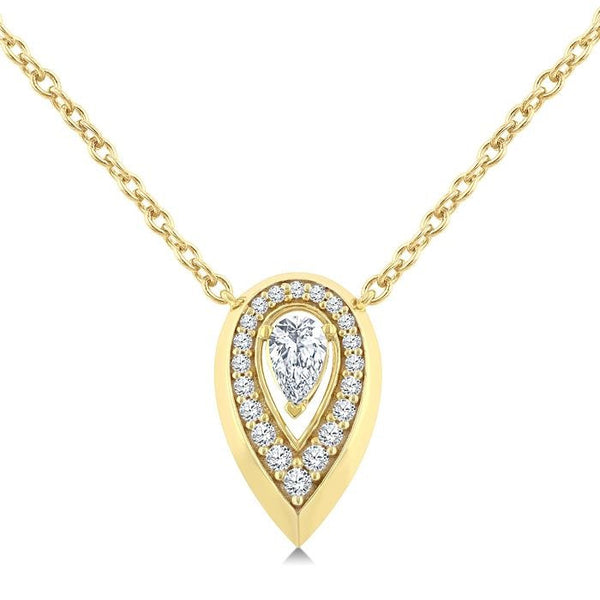 1/3 Ctw Open Window Pear and Round Cut Golden Glow Diamond Fashion Pendant With Chain in 14K Yellow Gold