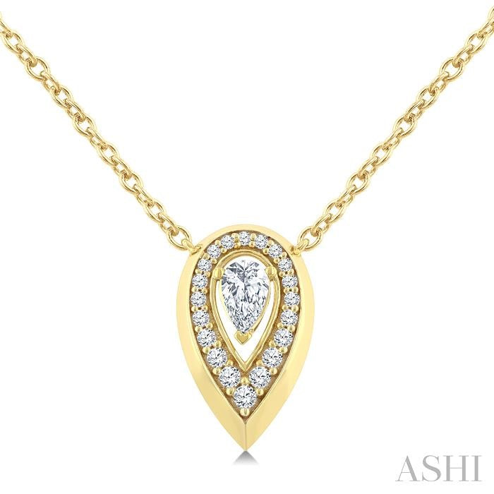 1/3 Ctw Open Window Pear and Round Cut Golden Glow Diamond Fashion Pendant With Chain in 14K Yellow Gold