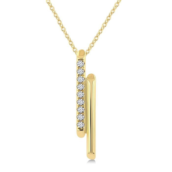1/6 Ctw Cylindrical Bars Round Cut Diamond Fashion Pendant With Chain in 14K Yellow Gold