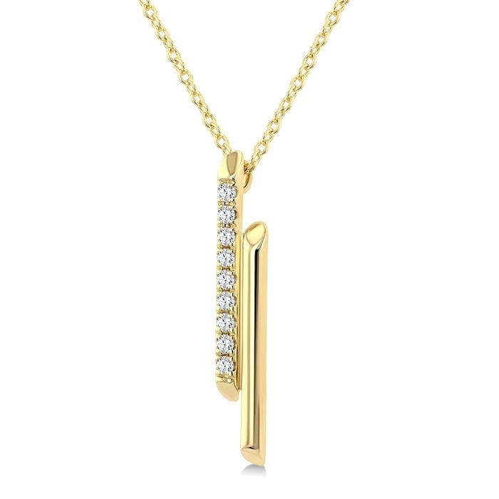 1/6 Ctw Cylindrical Bars Round Cut Diamond Fashion Pendant With Chain in 14K Yellow Gold