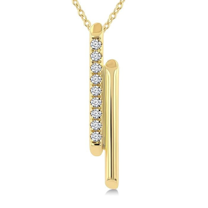 1/6 Ctw Cylindrical Bars Round Cut Diamond Fashion Pendant With Chain in 14K Yellow Gold