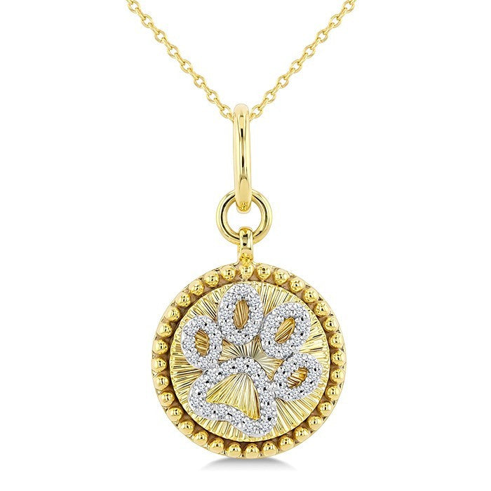 1/6 Ctw Round Cut Diamond Dog Paw Round Fluted Medallion Fashion Pendant With Chain in 10K Yellow and White Gold