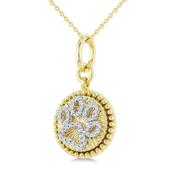 1/6 Ctw Round Cut Diamond Dog Paw Round Fluted Medallion Fashion Pendant With Chain in 10K Yellow and White Gold